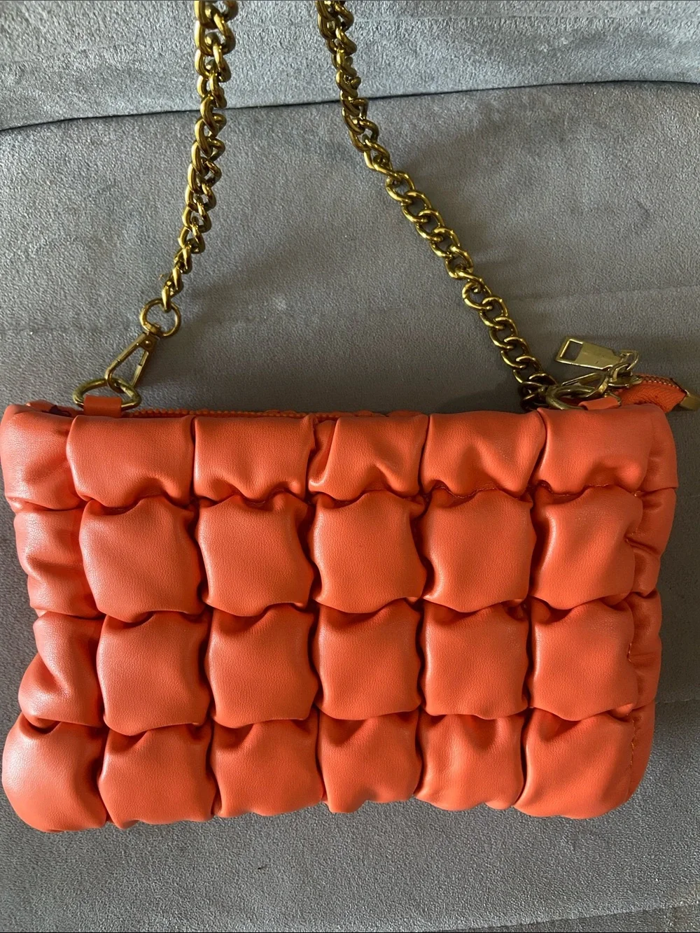 Zara Orange Quilted Chain Crossbody Bag